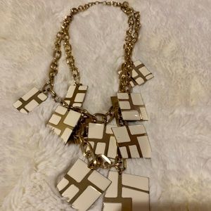Gold and White Enameled Statement Necklace